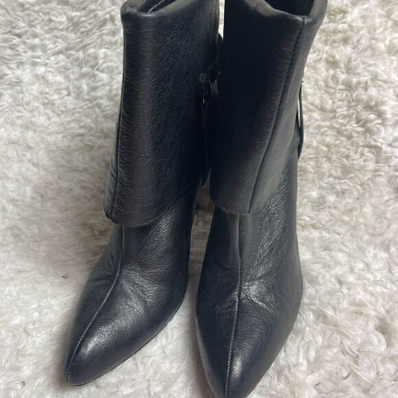 Restricted leather black folded ankle Boots heels pointed toe size 10 - Picture 4 of 12